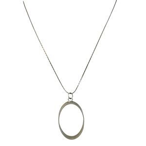 Vintage Silver Tone Minimal Oval Pendant Necklace
